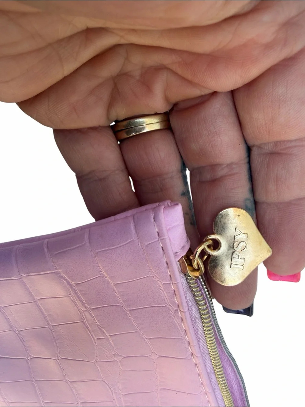 Pink Croc-Embossed Zip Pouch - Women Bags